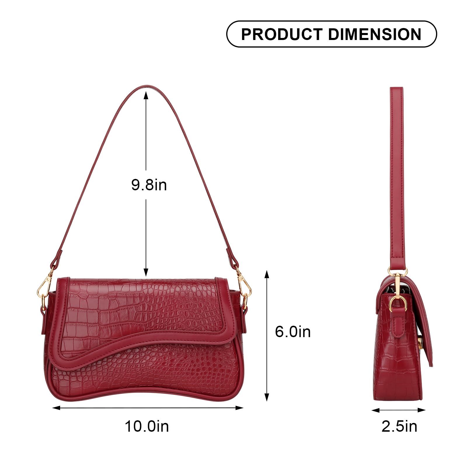 KKXIU Shoulder Bag for Women Small Hobo Handbags Cute Mini Clutch Purses | Classic Trendy Retro Underarm Crossbody Bag with Detachable Straps, Zipper Closure