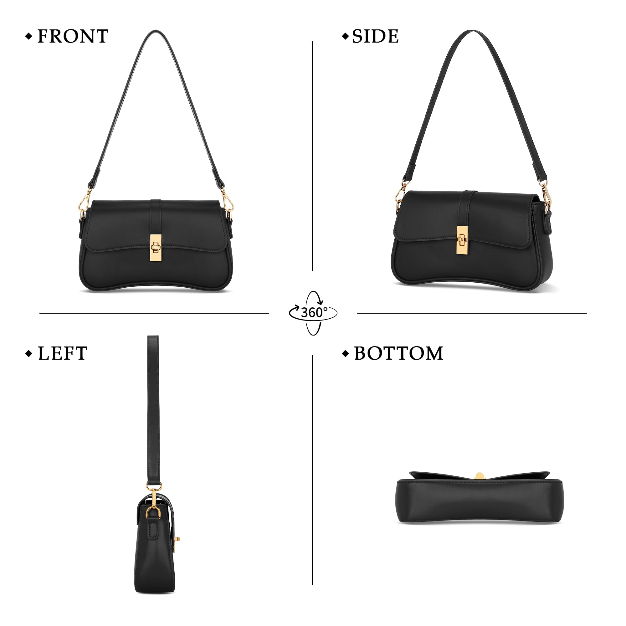 KKXIU Shoulder Bag for Women Small Hobo Handbags Cute Mini Clutch Purses | Classic Trendy Retro Underarm Crossbody Bag with Detachable Straps, Zipper Closure