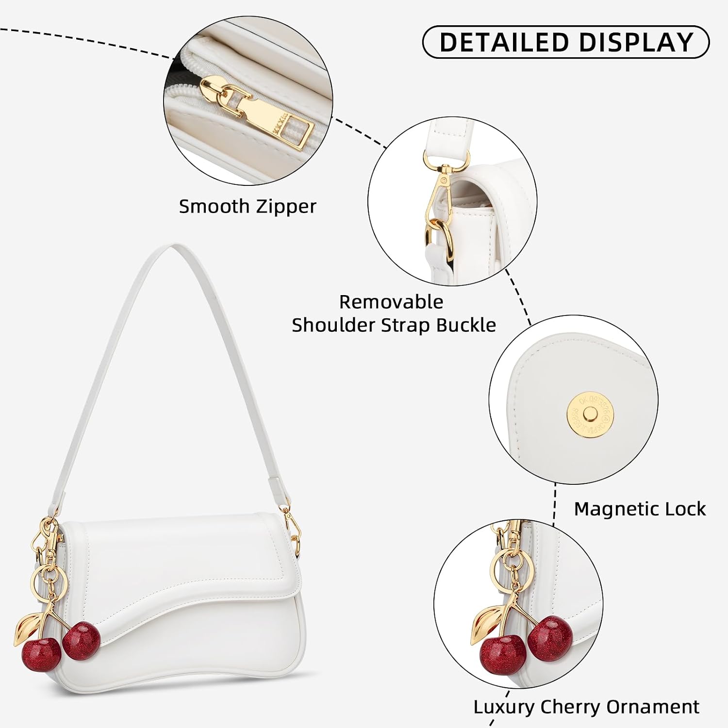KKXIU Shoulder Bag for Women Small Hobo Handbags Cute Mini Clutch Purses | Classic Trendy Retro Underarm Crossbody Bag with Detachable Straps, Zipper Closure