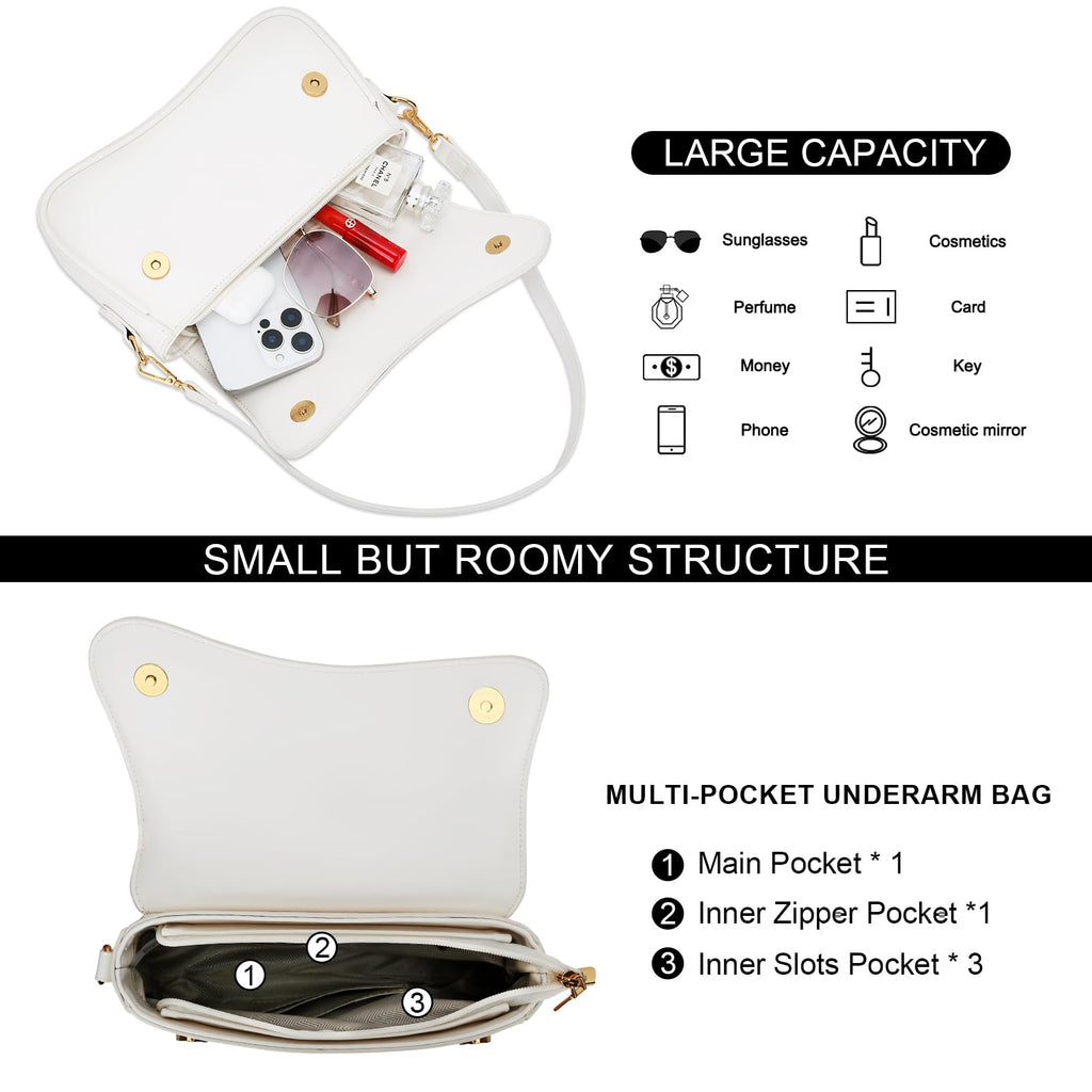 KKXIU Shoulder Bag for Women Small Hobo Handbags Cute Mini Clutch Purses | Classic Trendy Retro Underarm Crossbody Bag with Detachable Straps, Zipper Closure