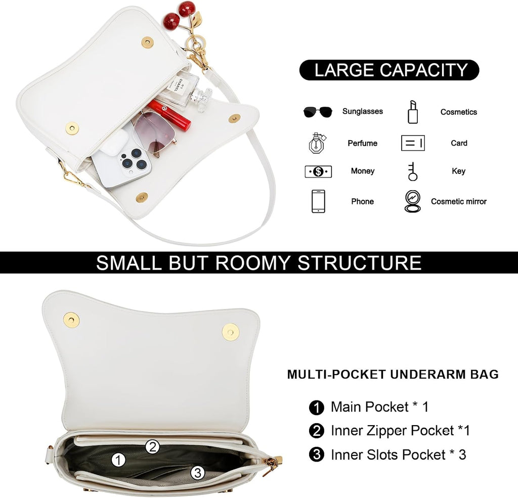 KKXIU Shoulder Bag for Women Small Hobo Handbags Cute Mini Clutch Purses | Classic Trendy Retro Underarm Crossbody Bag with Detachable Straps, Zipper Closure