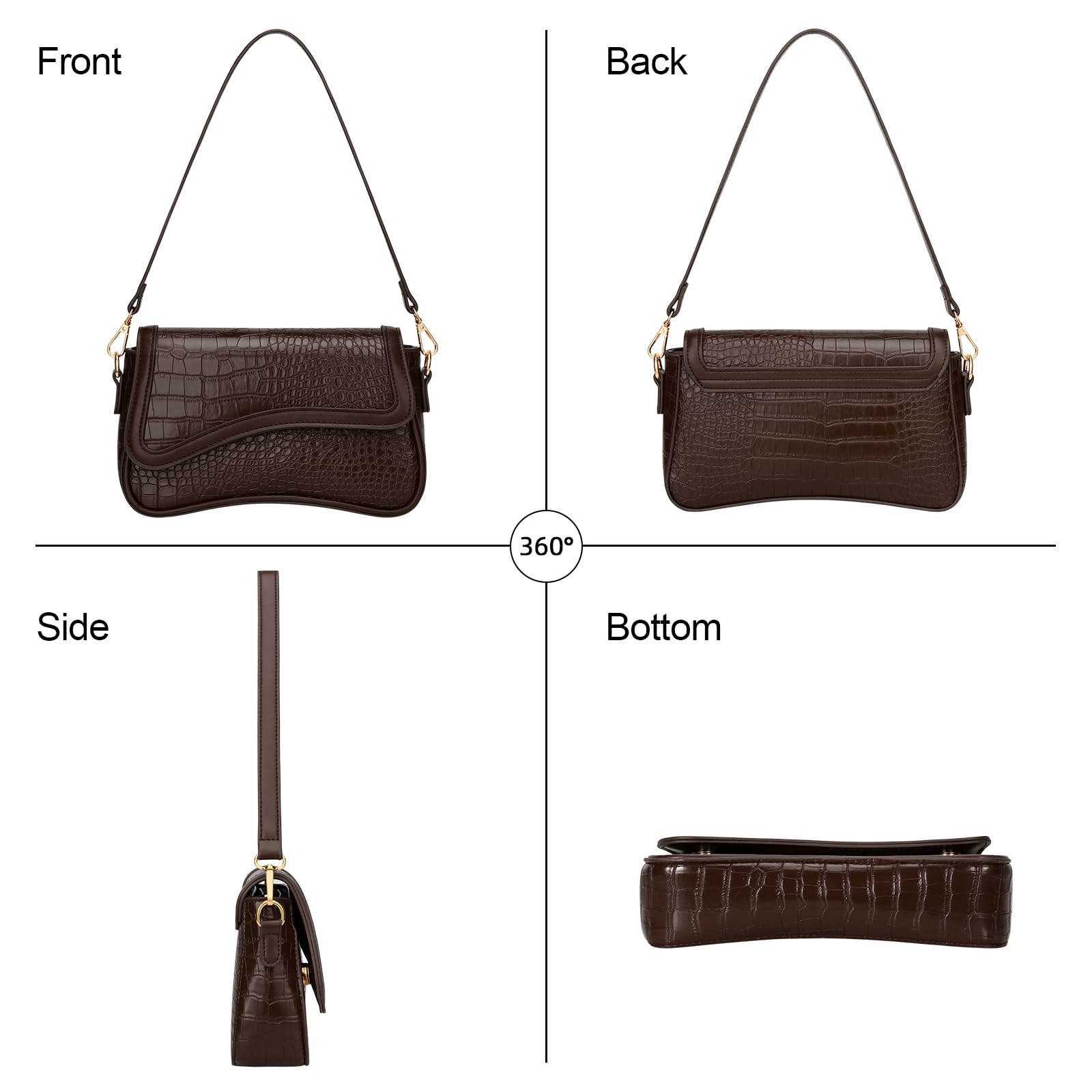KKXIU Shoulder Bag for Women Small Hobo Handbags Cute Mini Clutch Purses | Classic Trendy Retro Underarm Crossbody Bag with Detachable Straps, Zipper Closure