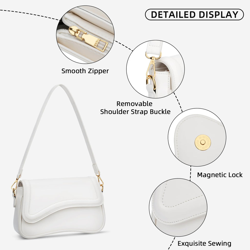 KKXIU Shoulder Bag for Women Small Hobo Handbags Cute Mini Clutch Purses | Classic Trendy Retro Underarm Crossbody Bag with Detachable Straps, Zipper Closure