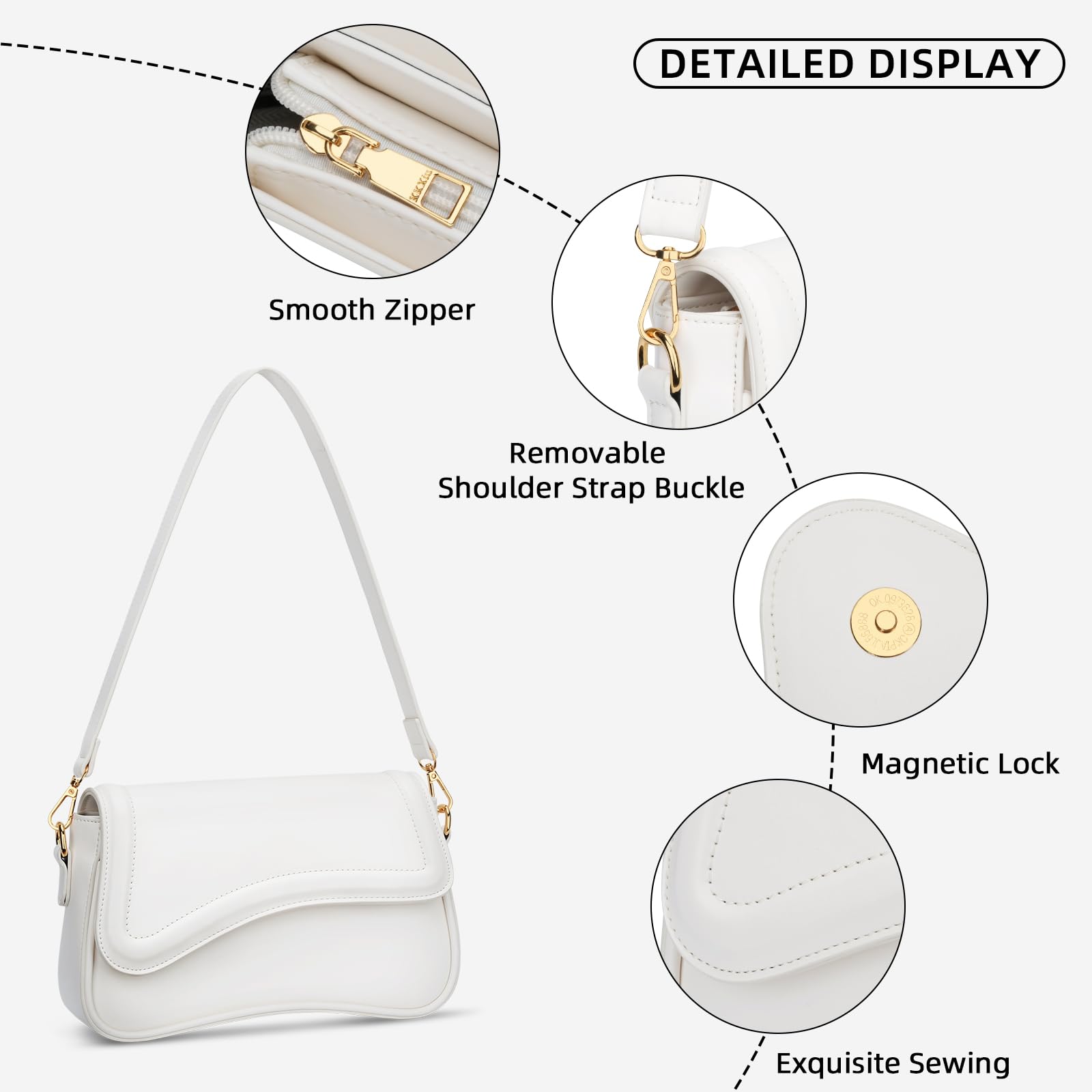 KKXIU Shoulder Bag for Women Small Hobo Handbags Cute Mini Clutch Purses | Classic Trendy Retro Underarm Crossbody Bag with Detachable Straps, Zipper Closure