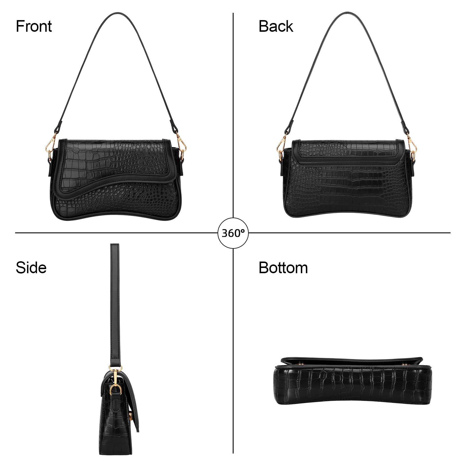 KKXIU Shoulder Bag for Women Small Hobo Handbags Cute Mini Clutch Purses | Classic Trendy Retro Underarm Crossbody Bag with Detachable Straps, Zipper Closure
