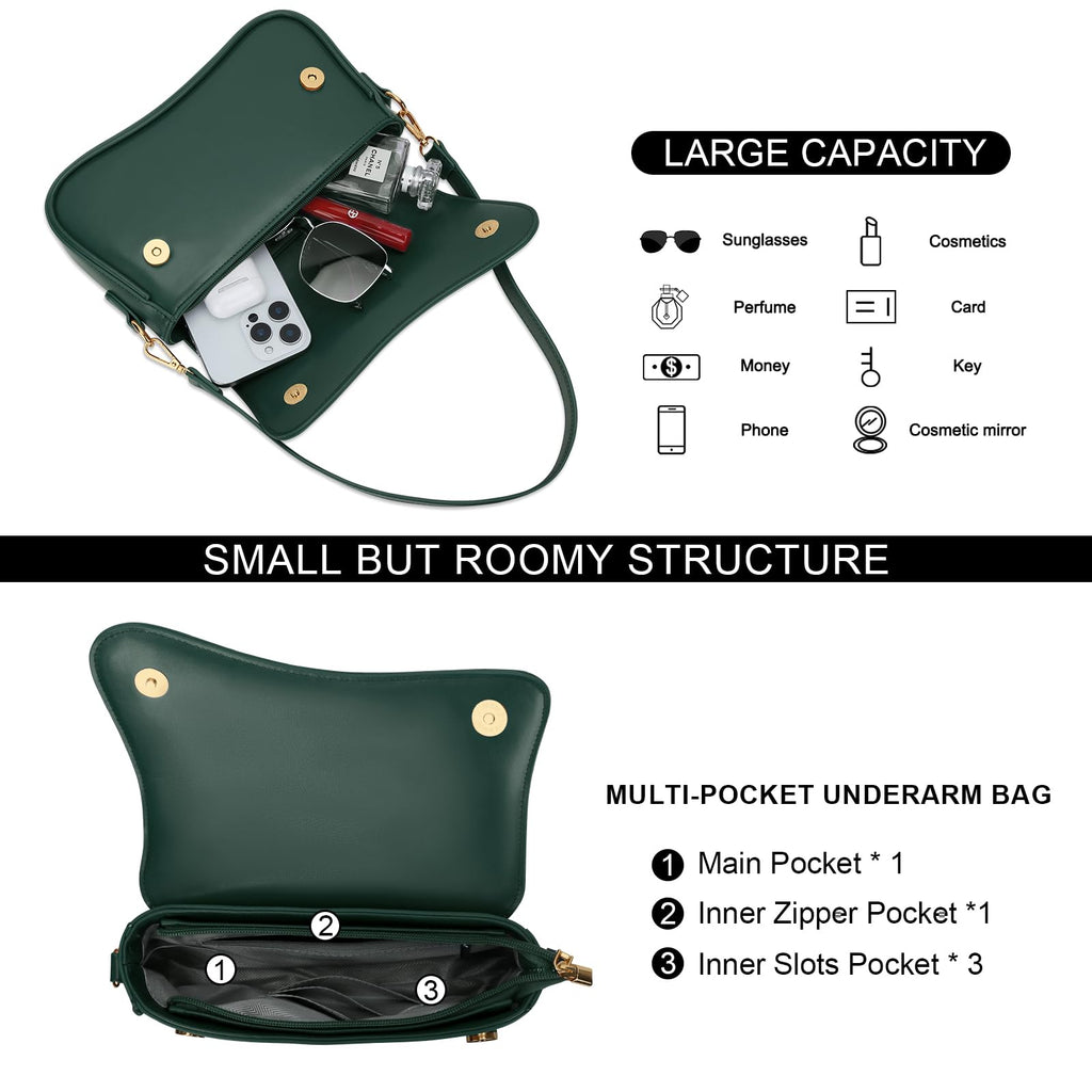 KKXIU Shoulder Bag for Women Small Hobo Handbags Cute Mini Clutch Purses | Classic Trendy Retro Underarm Crossbody Bag with Detachable Straps, Zipper Closure