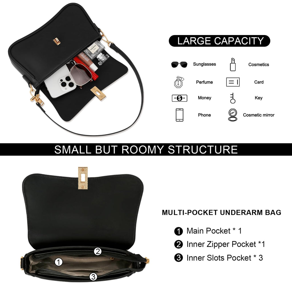 KKXIU Shoulder Bag for Women Small Hobo Handbags Cute Mini Clutch Purses | Classic Trendy Retro Underarm Crossbody Bag with Detachable Straps, Zipper Closure