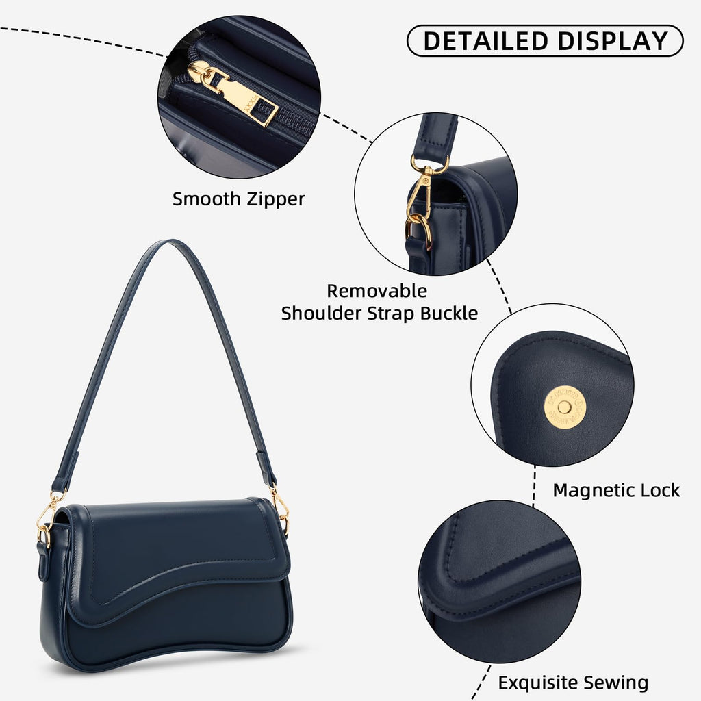 KKXIU Shoulder Bag for Women Small Hobo Handbags Cute Mini Clutch Purses | Classic Trendy Retro Underarm Crossbody Bag with Detachable Straps, Zipper Closure