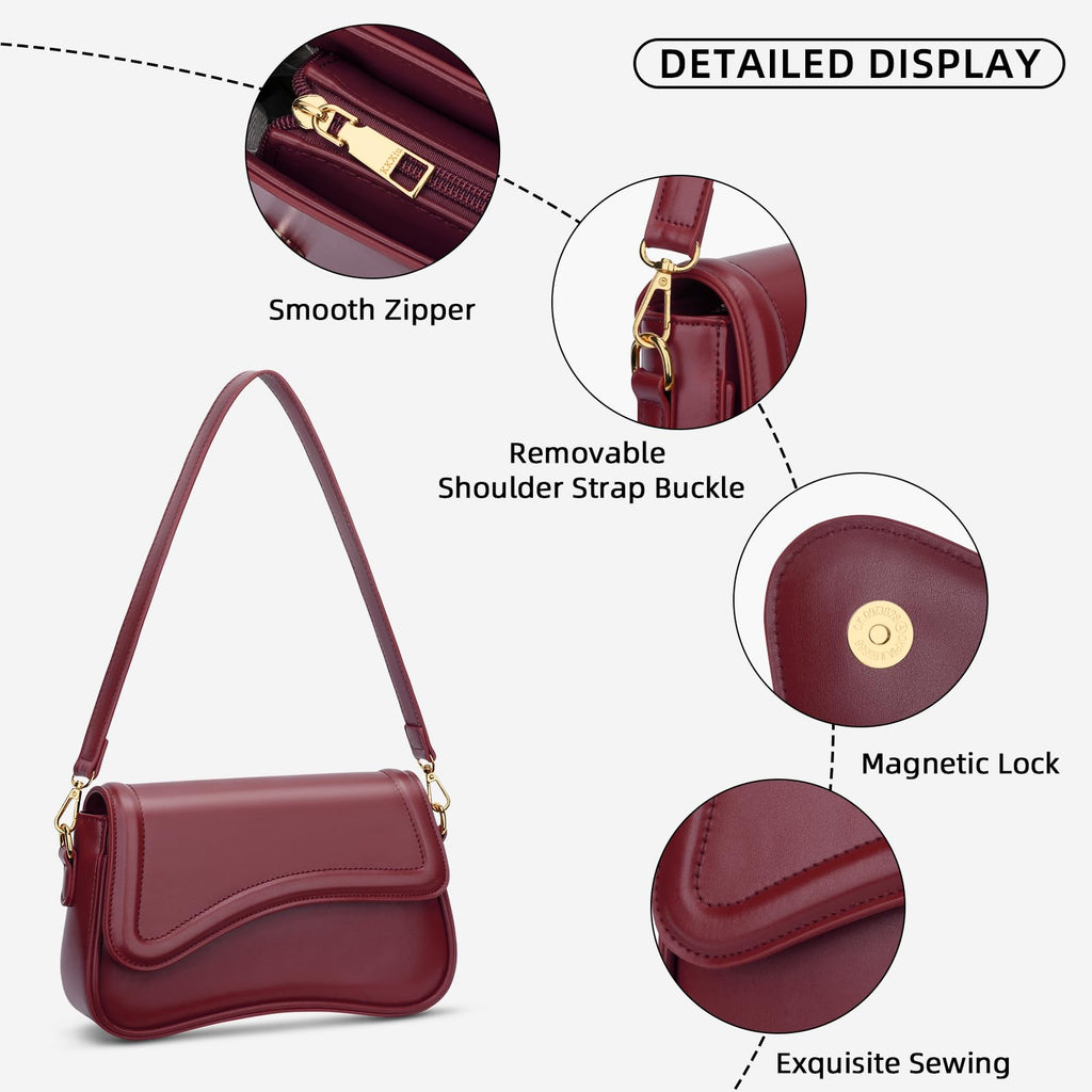KKXIU Shoulder Bag for Women Small Hobo Handbags Cute Mini Clutch Purses | Classic Trendy Retro Underarm Crossbody Bag with Detachable Straps, Zipper Closure
