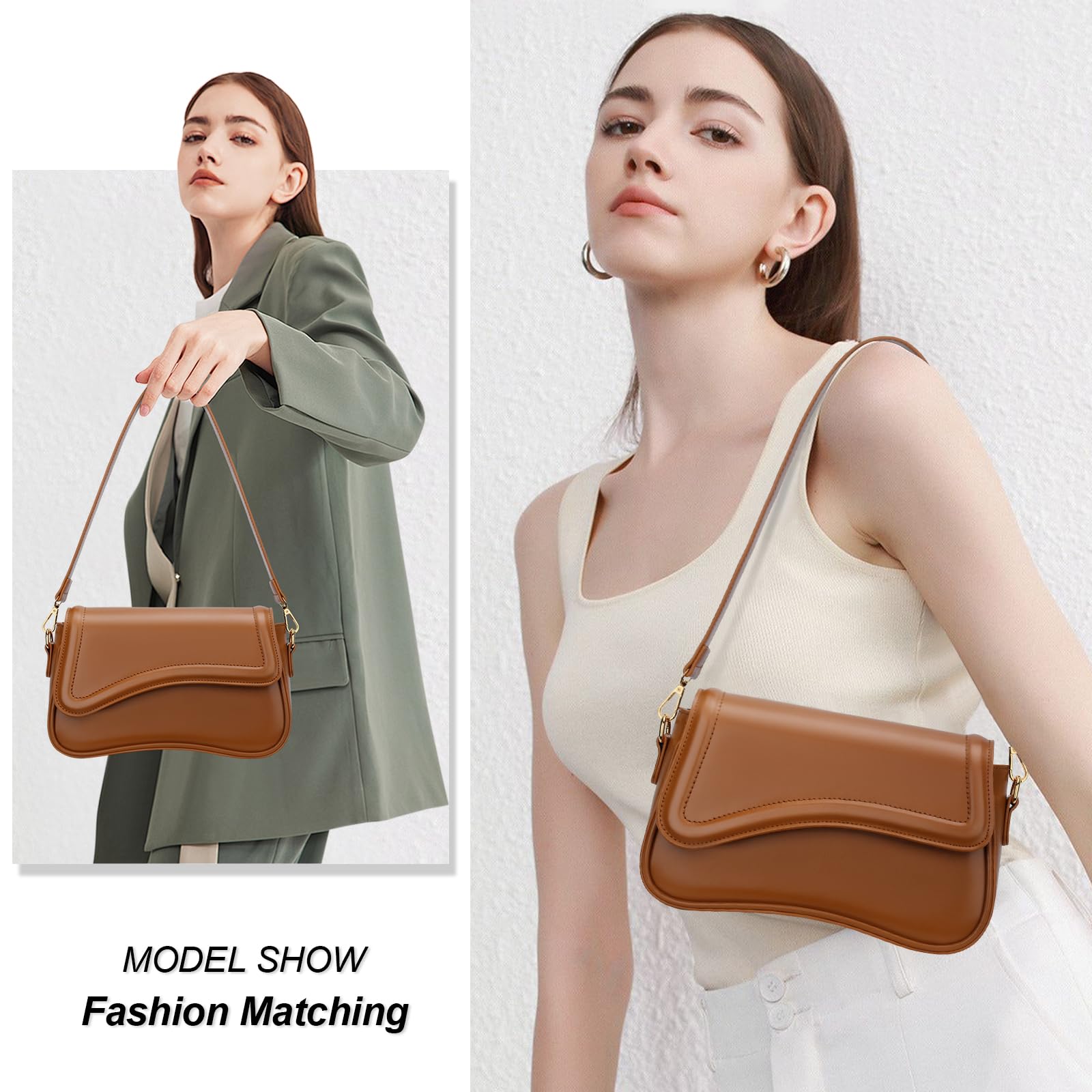 KKXIU Shoulder Bag for Women Small Hobo Handbags Cute Mini Clutch Purses | Classic Trendy Retro Underarm Crossbody Bag with Detachable Straps, Zipper Closure