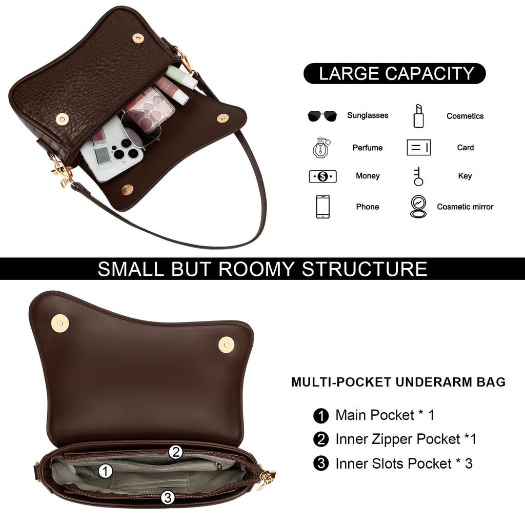 KKXIU Shoulder Bag for Women Small Hobo Handbags Cute Mini Clutch Purses | Classic Trendy Retro Underarm Crossbody Bag with Detachable Straps, Zipper Closure