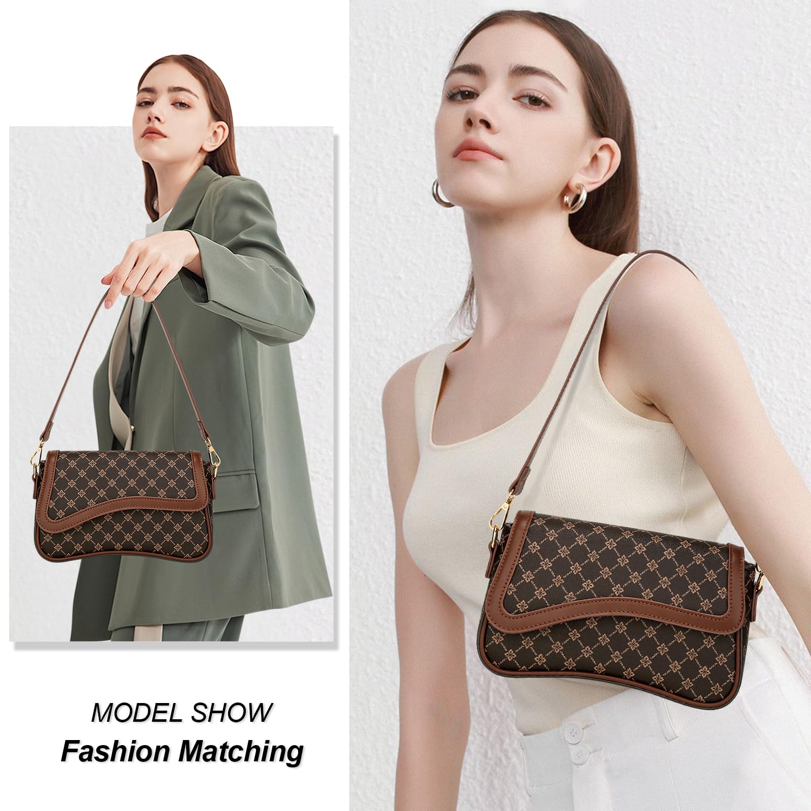 KKXIU Shoulder Bag for Women Small Hobo Handbags Cute Mini Clutch Purses | Classic Trendy Retro Underarm Crossbody Bag with Detachable Straps, Zipper Closure