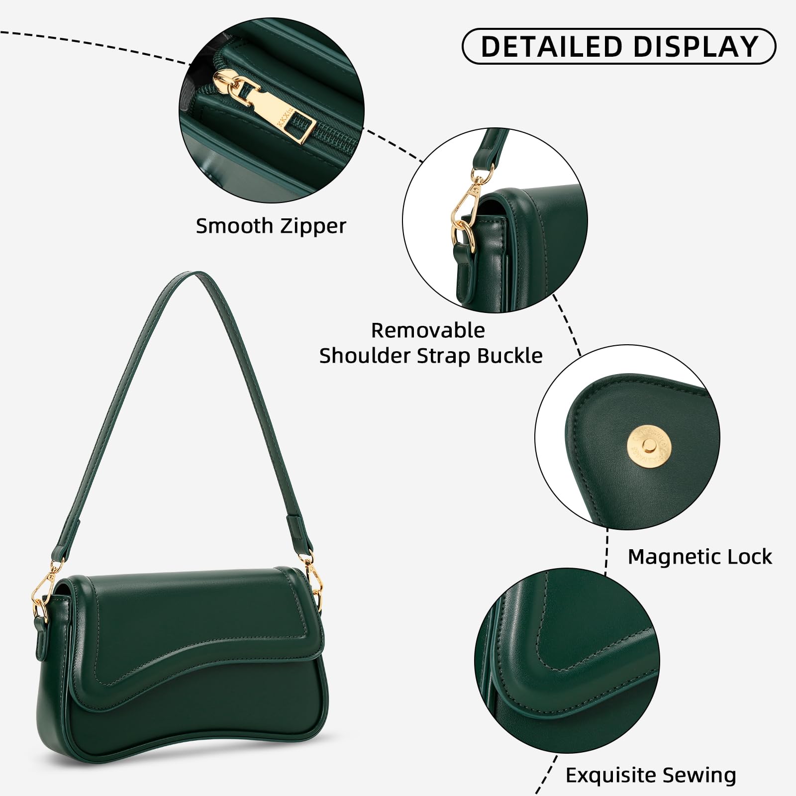 KKXIU Shoulder Bag for Women Small Hobo Handbags Cute Mini Clutch Purses | Classic Trendy Retro Underarm Crossbody Bag with Detachable Straps, Zipper Closure