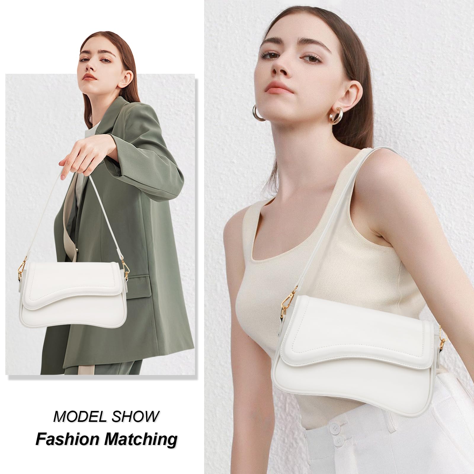 KKXIU Shoulder Bag for Women Small Hobo Handbags Cute Mini Clutch Purses | Classic Trendy Retro Underarm Crossbody Bag with Detachable Straps, Zipper Closure