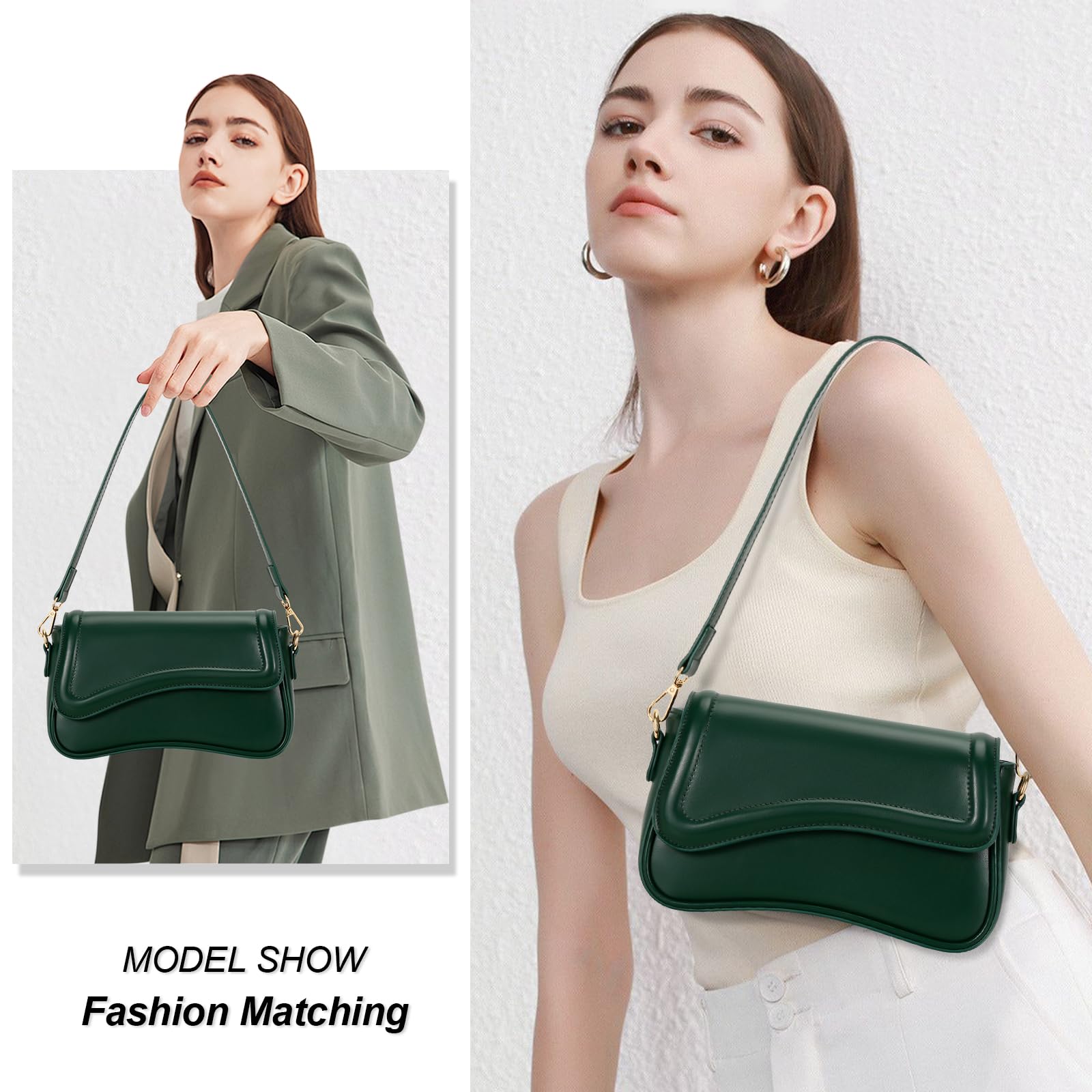 KKXIU Shoulder Bag for Women Small Hobo Handbags Cute Mini Clutch Purses | Classic Trendy Retro Underarm Crossbody Bag with Detachable Straps, Zipper Closure