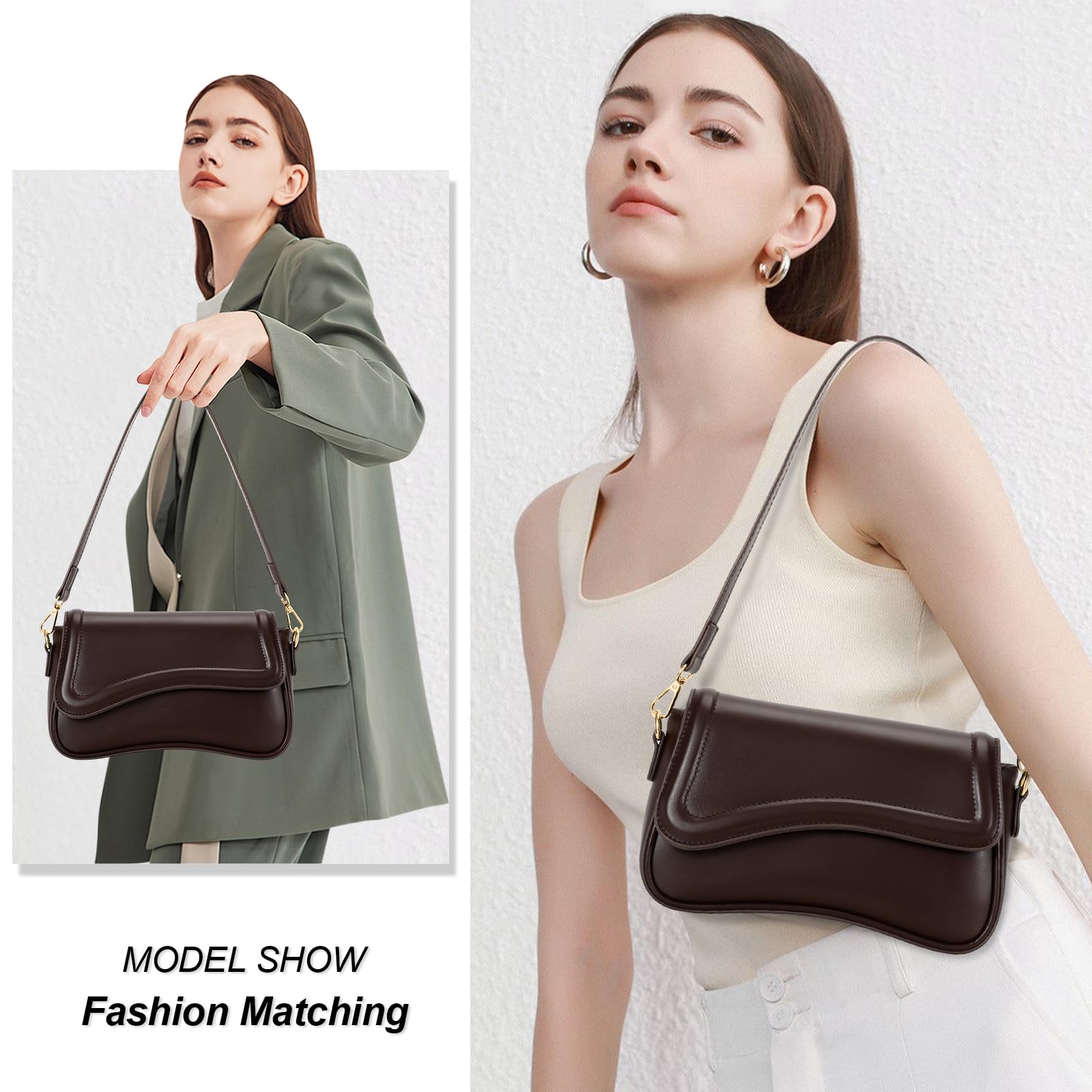 KKXIU Shoulder Bag for Women Small Hobo Handbags Cute Mini Clutch Purses | Classic Trendy Retro Underarm Crossbody Bag with Detachable Straps, Zipper Closure