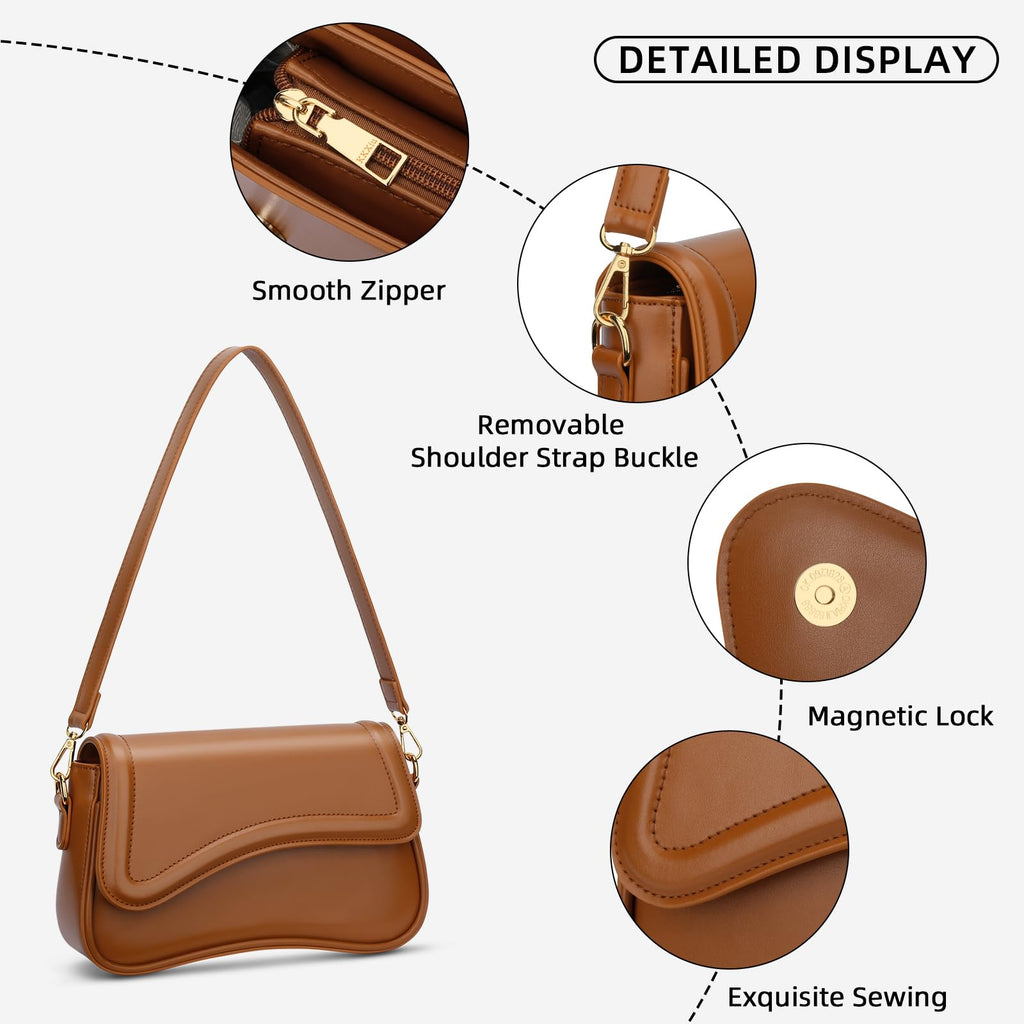 KKXIU Shoulder Bag for Women Small Hobo Handbags Cute Mini Clutch Purses | Classic Trendy Retro Underarm Crossbody Bag with Detachable Straps, Zipper Closure