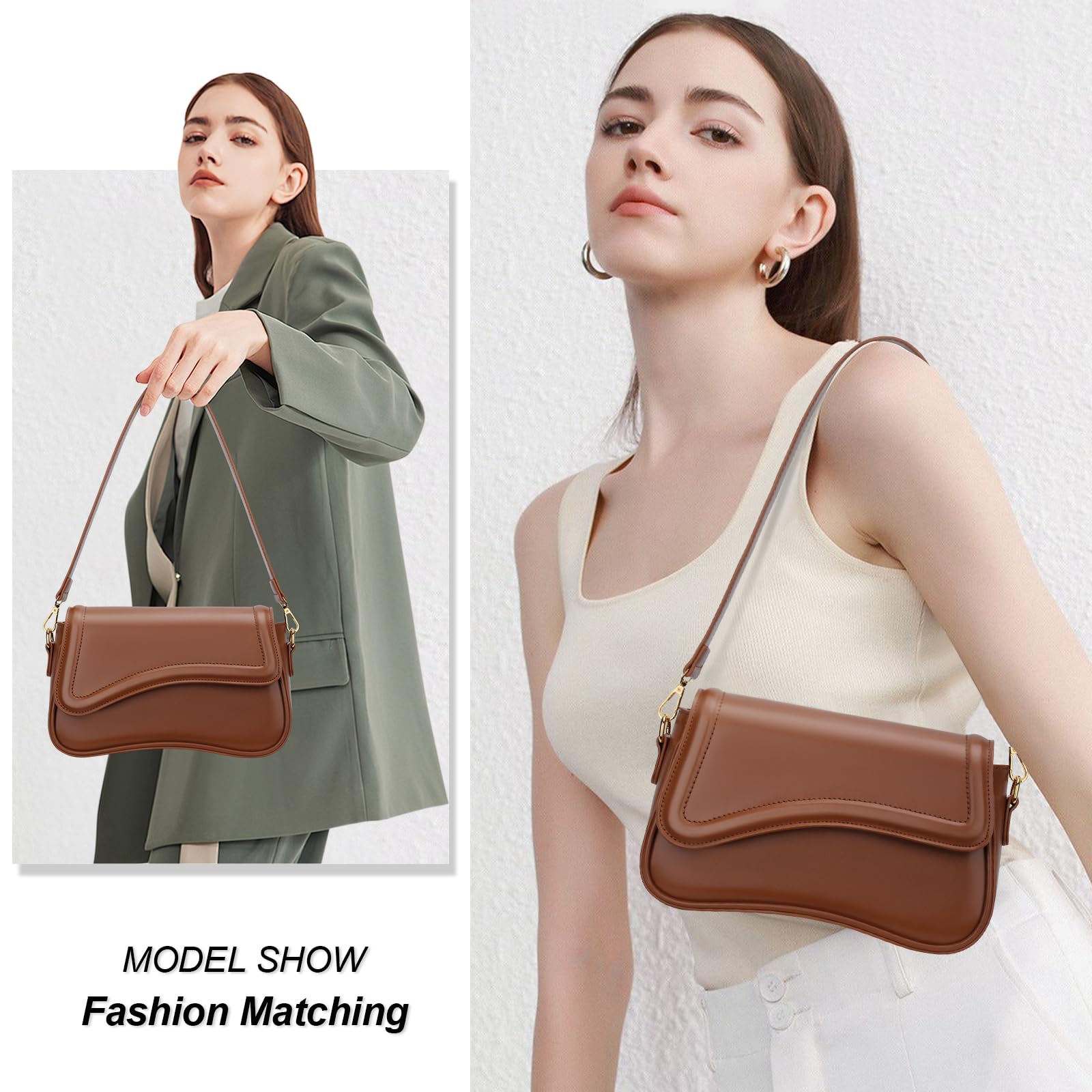KKXIU Shoulder Bag for Women Small Hobo Handbags Cute Mini Clutch Purses | Classic Trendy Retro Underarm Crossbody Bag with Detachable Straps, Zipper Closure
