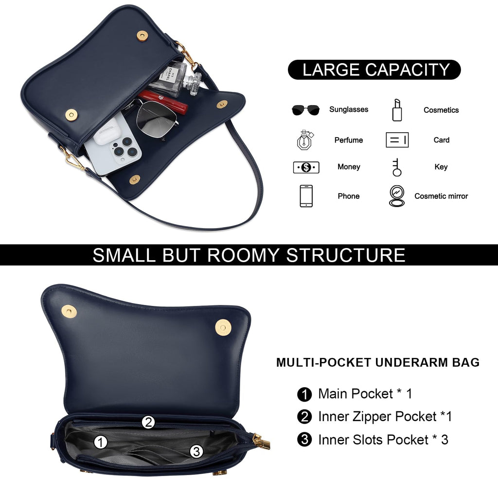 KKXIU Shoulder Bag for Women Small Hobo Handbags Cute Mini Clutch Purses | Classic Trendy Retro Underarm Crossbody Bag with Detachable Straps, Zipper Closure