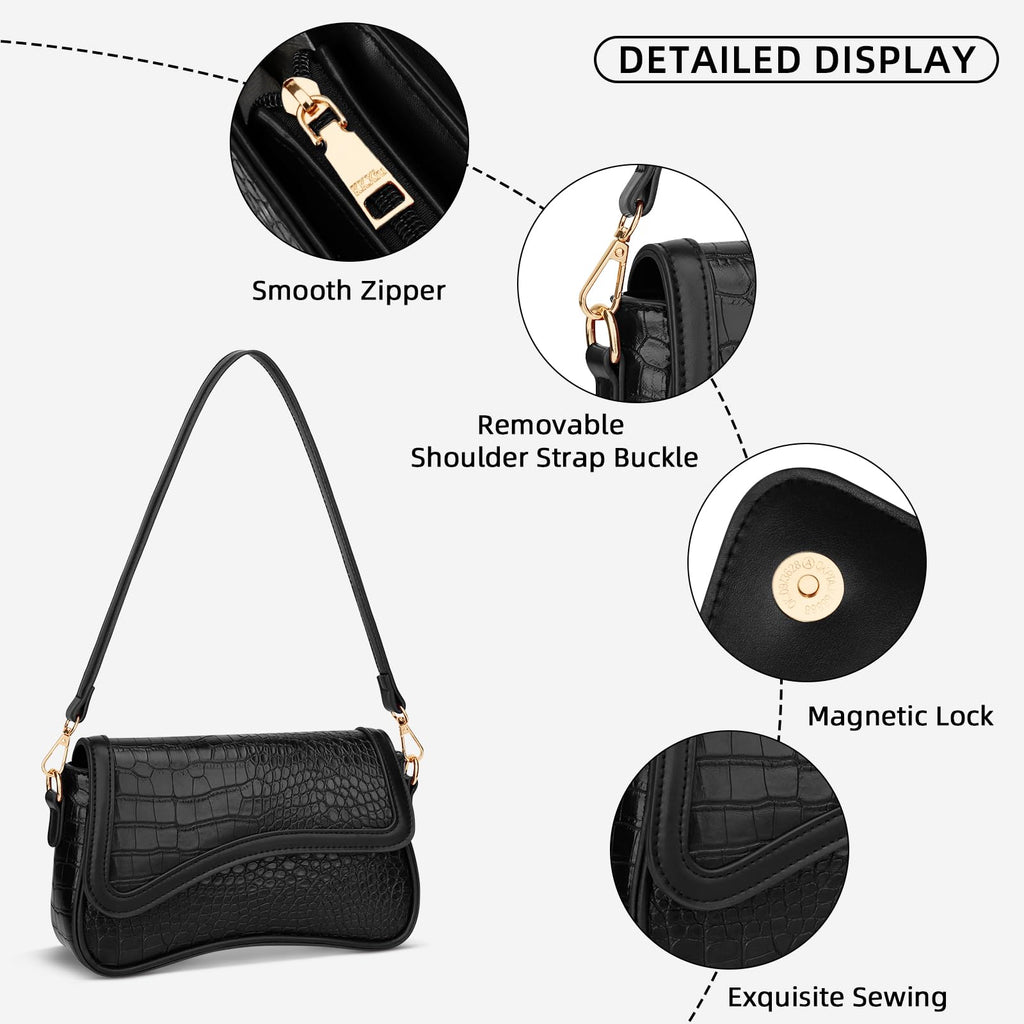 KKXIU Shoulder Bag for Women Small Hobo Handbags Cute Mini Clutch Purses | Classic Trendy Retro Underarm Crossbody Bag with Detachable Straps, Zipper Closure