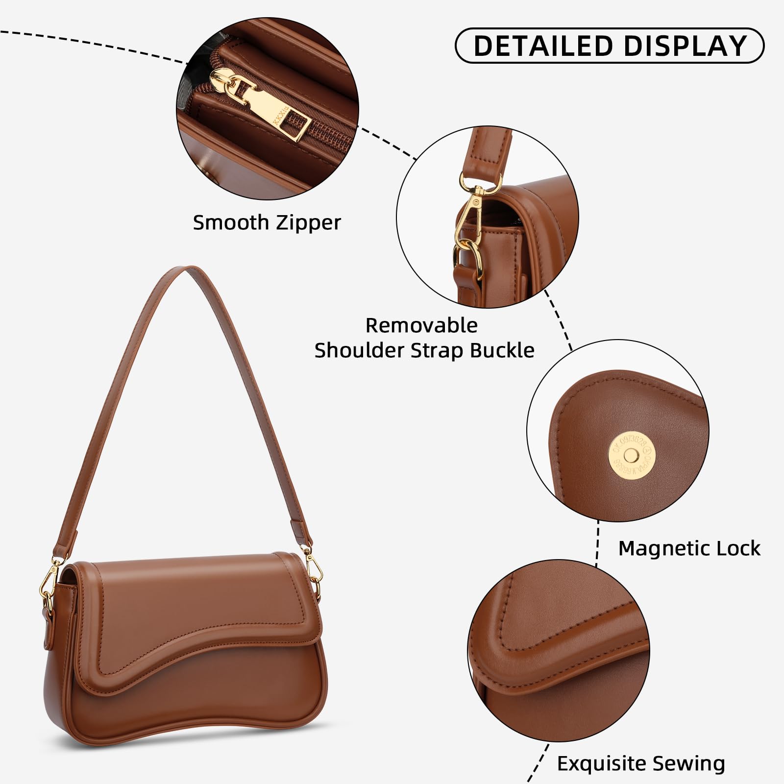 KKXIU Shoulder Bag for Women Small Hobo Handbags Cute Mini Clutch Purses | Classic Trendy Retro Underarm Crossbody Bag with Detachable Straps, Zipper Closure