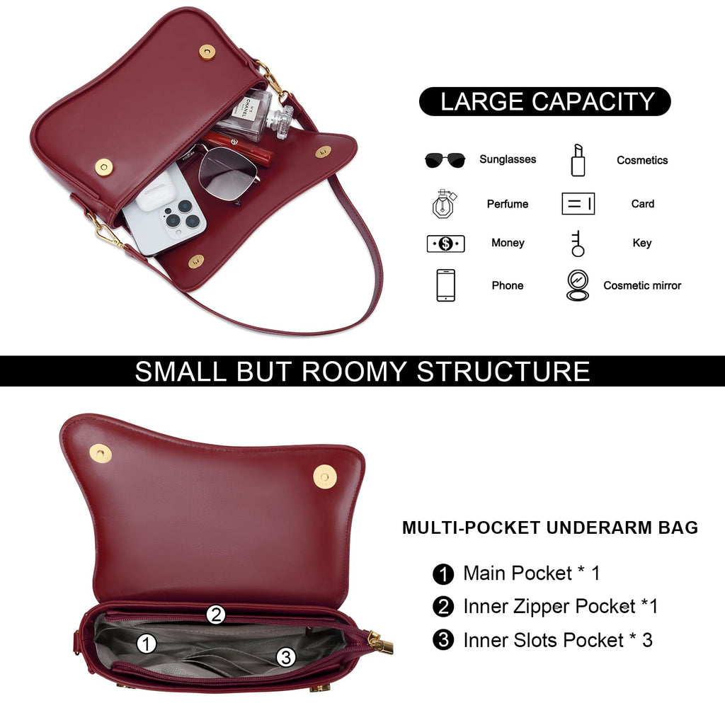 KKXIU Shoulder Bag for Women Small Hobo Handbags Cute Mini Clutch Purses | Classic Trendy Retro Underarm Crossbody Bag with Detachable Straps, Zipper Closure