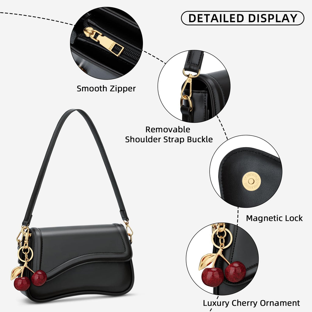 KKXIU Shoulder Bag for Women Small Hobo Handbags Cute Mini Clutch Purses | Classic Trendy Retro Underarm Crossbody Bag with Detachable Straps, Zipper Closure