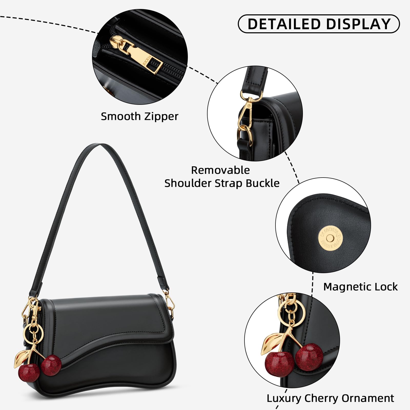 KKXIU Shoulder Bag for Women Small Hobo Handbags Cute Mini Clutch Purses | Classic Trendy Retro Underarm Crossbody Bag with Detachable Straps, Zipper Closure