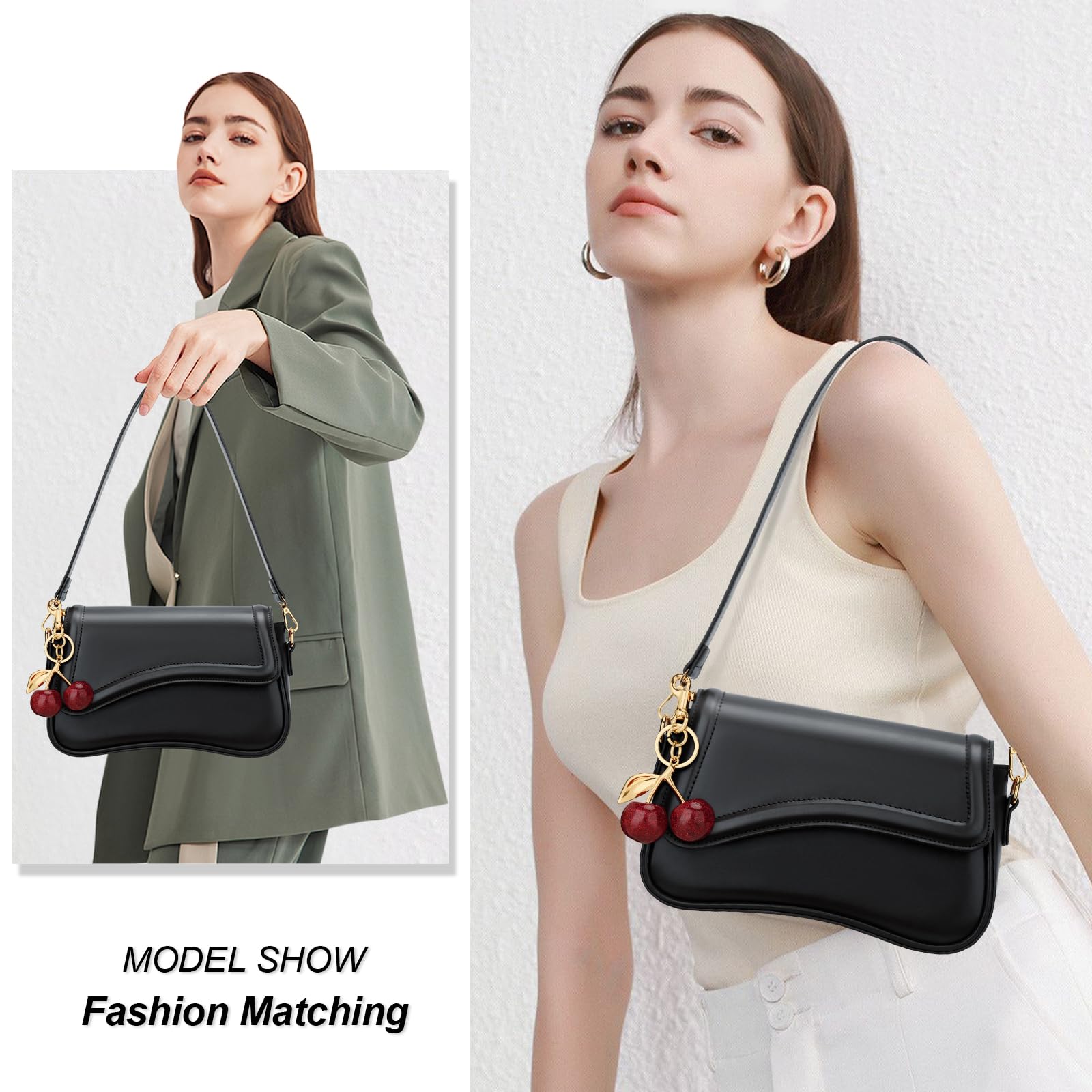 KKXIU Shoulder Bag for Women Small Hobo Handbags Cute Mini Clutch Purses | Classic Trendy Retro Underarm Crossbody Bag with Detachable Straps, Zipper Closure