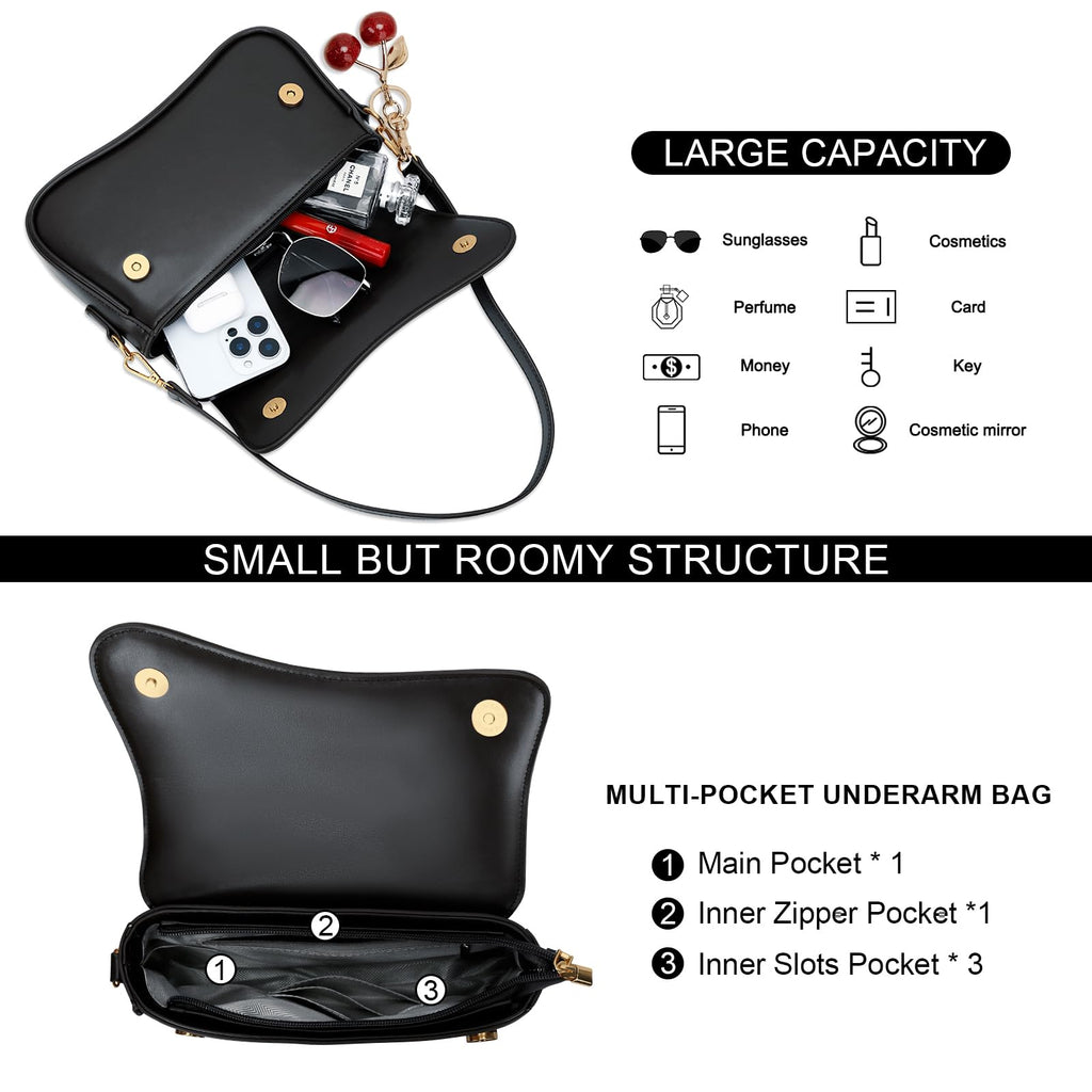 KKXIU Shoulder Bag for Women Small Hobo Handbags Cute Mini Clutch Purses | Classic Trendy Retro Underarm Crossbody Bag with Detachable Straps, Zipper Closure