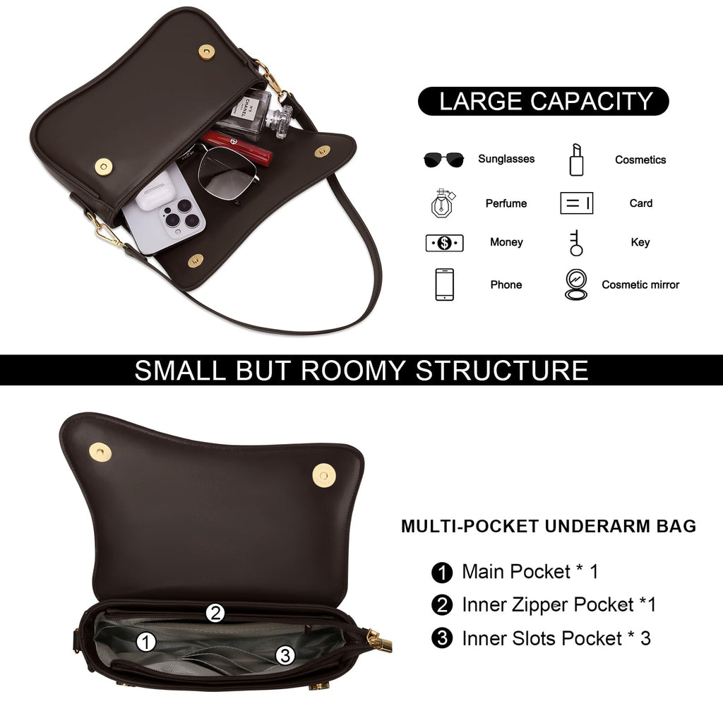 KKXIU Shoulder Bag for Women Small Hobo Handbags Cute Mini Clutch Purses | Classic Trendy Retro Underarm Crossbody Bag with Detachable Straps, Zipper Closure